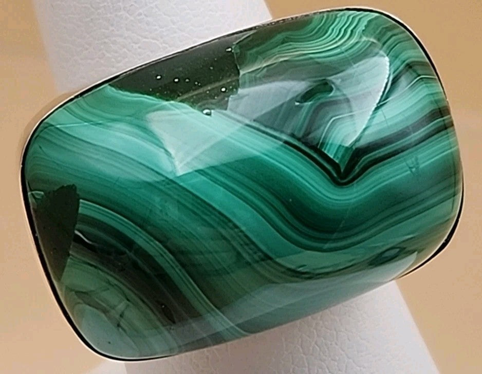 DESERT ROSE TRADING Chunky Square Congo Malachite/Sterling Silver Ring Size 7
