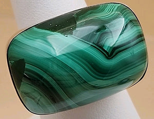 DESERT ROSE TRADING Chunky Square Congo Malachite/Sterling Silver Ring Size 7