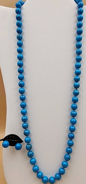 Turquoise 28" Beaded Necklace With Matching 14k Gold Post Stud Earrings