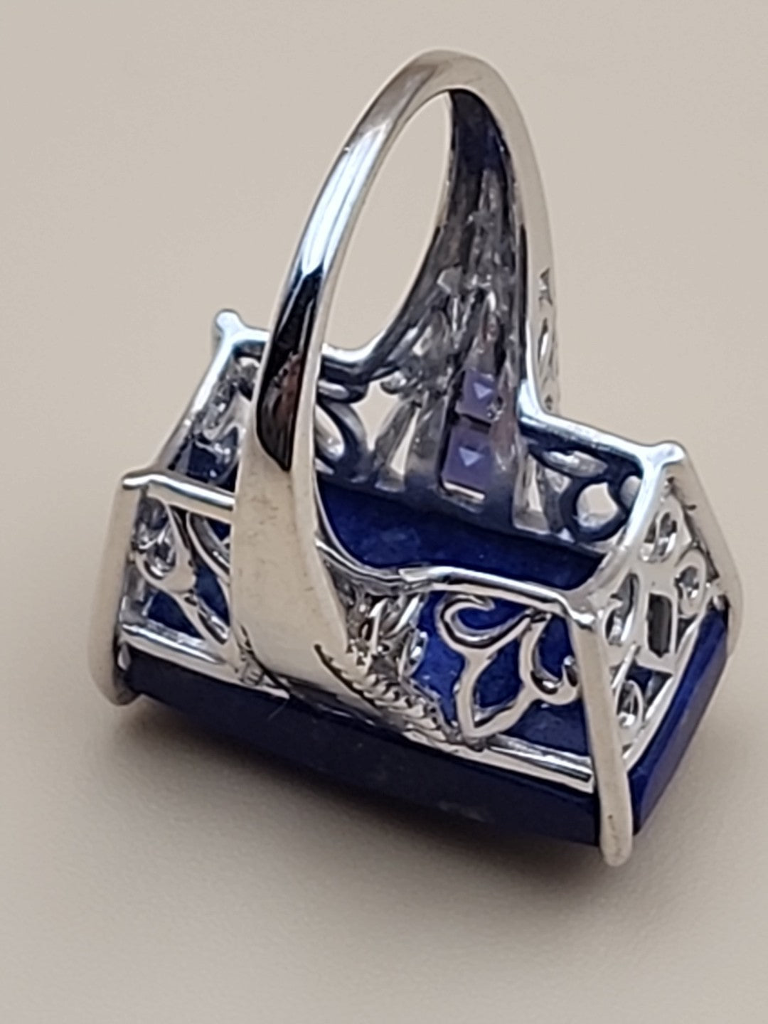 Faceted Lapis Lazuli/Sterling Silver Filagree Ring Size 7