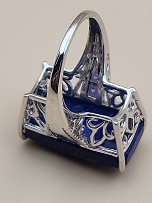 Faceted Lapis Lazuli/Sterling Silver Filagree Ring Size 7