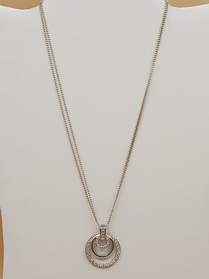 Sterling Silver Dbl. Beaded Chain/ Triple Circle Crystal Pendant & Earrings Set