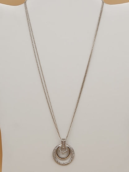 Sterling Silver Dbl. Beaded Chain/ Triple Circle Crystal Pendant & Earrings Set