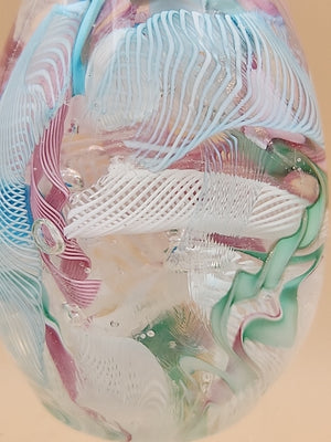 MURANO Italy Fratelli Toso Latticino Millefiori Scramble Pastel Egg Paperweight