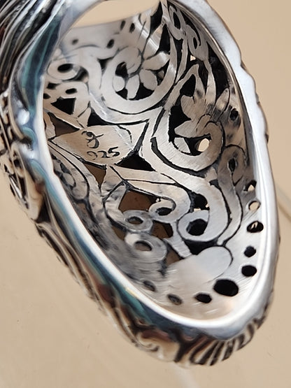 SAMUEL B. Mother Of Pearl/ Sterling Silver Filagree Finger Ring Size 6