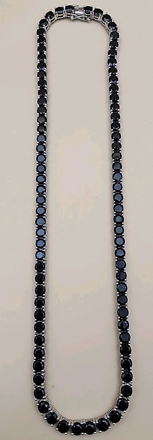 Black Onyx/Sterling Silver 18" Tennis Necklace
