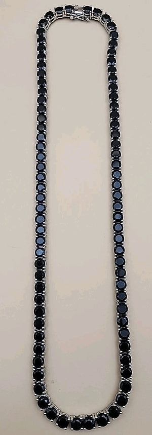 Black Onyx/Sterling Silver 18" Tennis Necklace