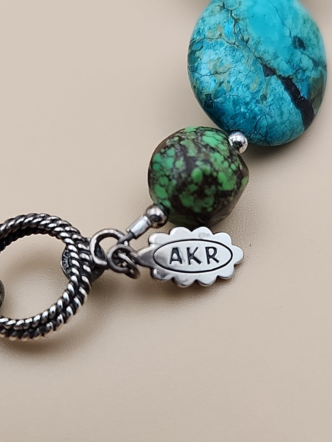 AMY KAHN RUSSELL Original  Green &  Blue Chunky Turquoise 24" Necklace 9.5 OZ TW