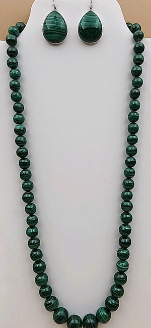 HSN Malachite/Sterling Silver Beaded Adjustable 24" Necklace & Earring Set