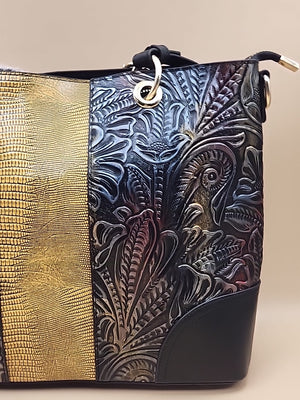 M.C. Textured Leather Multi Color Handbag