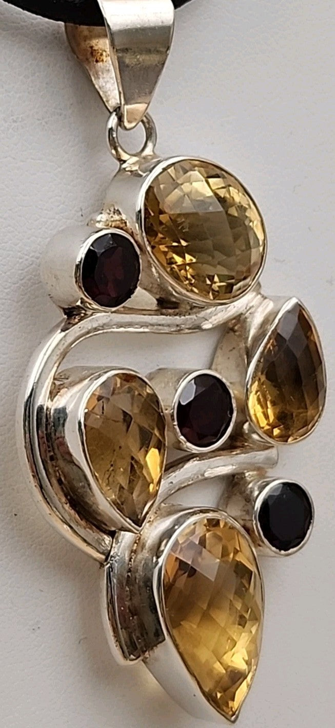 Garnet/Citrine/Sterling Silver Mixed Cut Pendant
