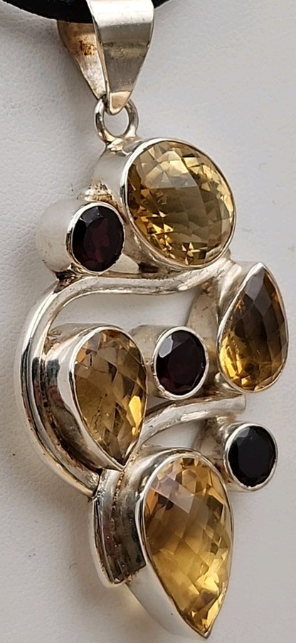 Garnet/Citrine/Sterling Silver Mixed Cut Pendant