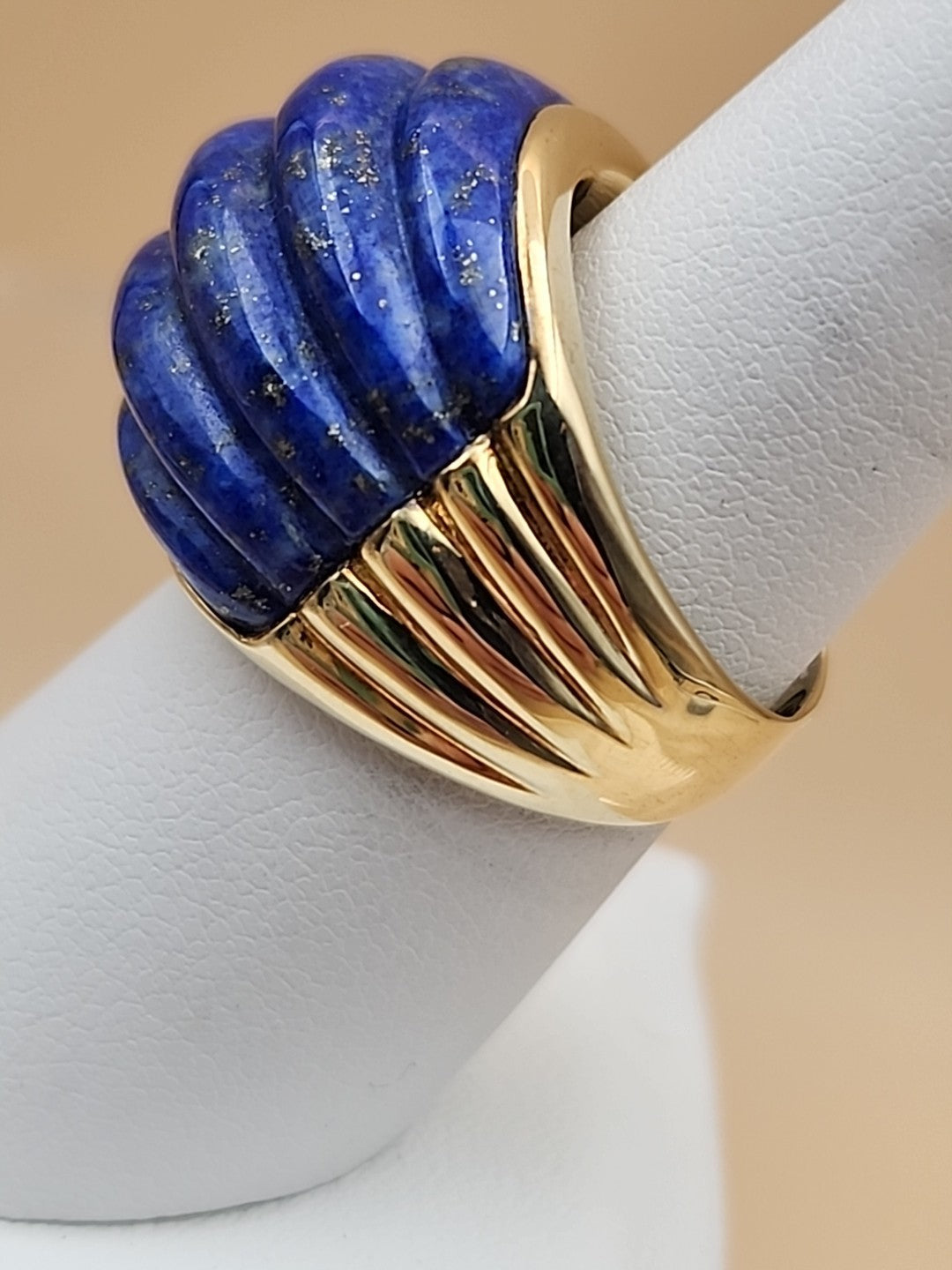 ROSS SIMONS Carved Lapis Lazuli/18k Over Sterling Dome Ring Size 7