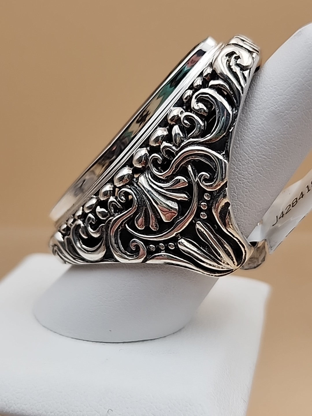 SAMUEL B. Abalone Shell  Sterling Silver Filigree Ring Size 8.25