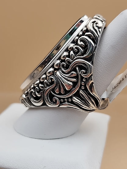 SAMUEL B. Abalone Shell  Sterling Silver Filigree Ring Size 8.25