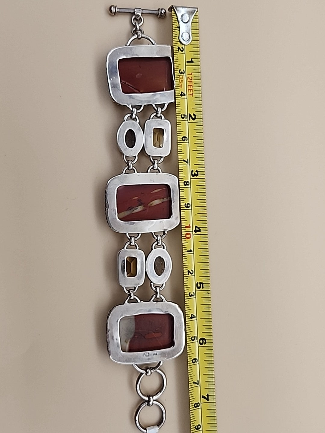 Yellow Citrine/Red Jasper/Rutilated Quartz/Sterling Silver 8"Adjustable Bracelet