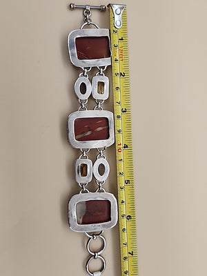 Yellow Citrine/Red Jasper/Rutilated Quartz/Sterling Silver 8"Adjustable Bracelet