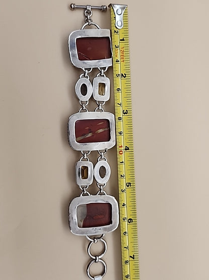 Yellow Citrine/Red Jasper/Rutilated Quartz/Sterling Silver 8"Adjustable Bracelet