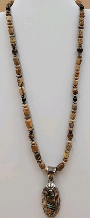 MELVIN FRANCIS Navajo 925 /Onyx/Jasper/Tiger Eye Inlay Pendant & Necklace