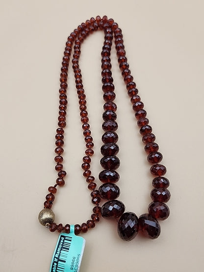 Faceted Rondele Hessonite Garnet Vermeil Graduated Vintage 26" Necklace