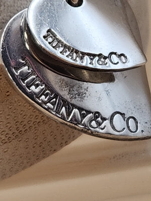 TIFFANY AND CO. 925 Silver Dbl. Dangle Heart 8" Open Link Charm Bracelet