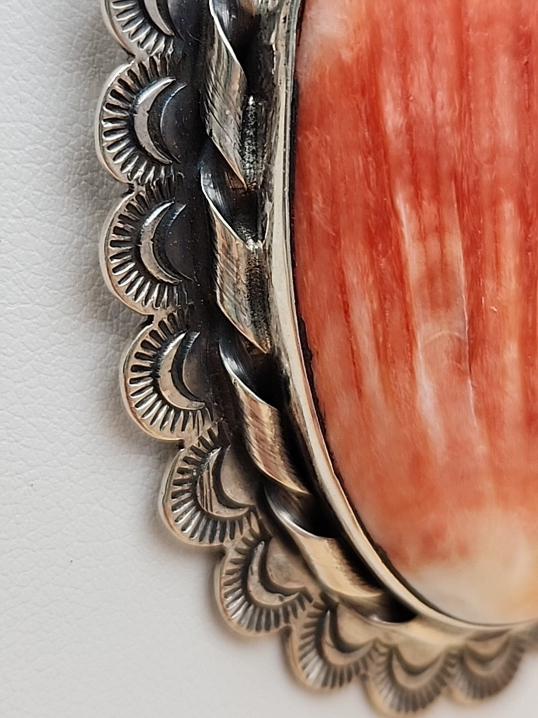 GILBERT PLATERO Navajo Orange Spiny Oyster/Sterling Silver SignedVintage Pendant