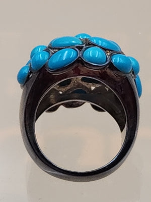MICHAEL DAWKINS Sterling Silver Sleeping Beauty Turquoise Cluster Ring Size 7