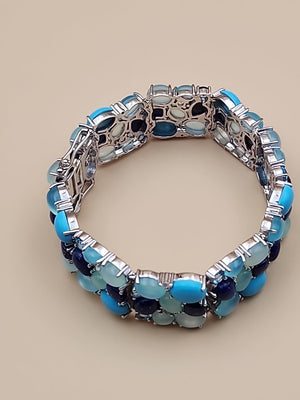 KHR JEWELS Stabilized Turquoise/Lapis/Chalcedony/Blue/White Topaz 7.5"Bracelet