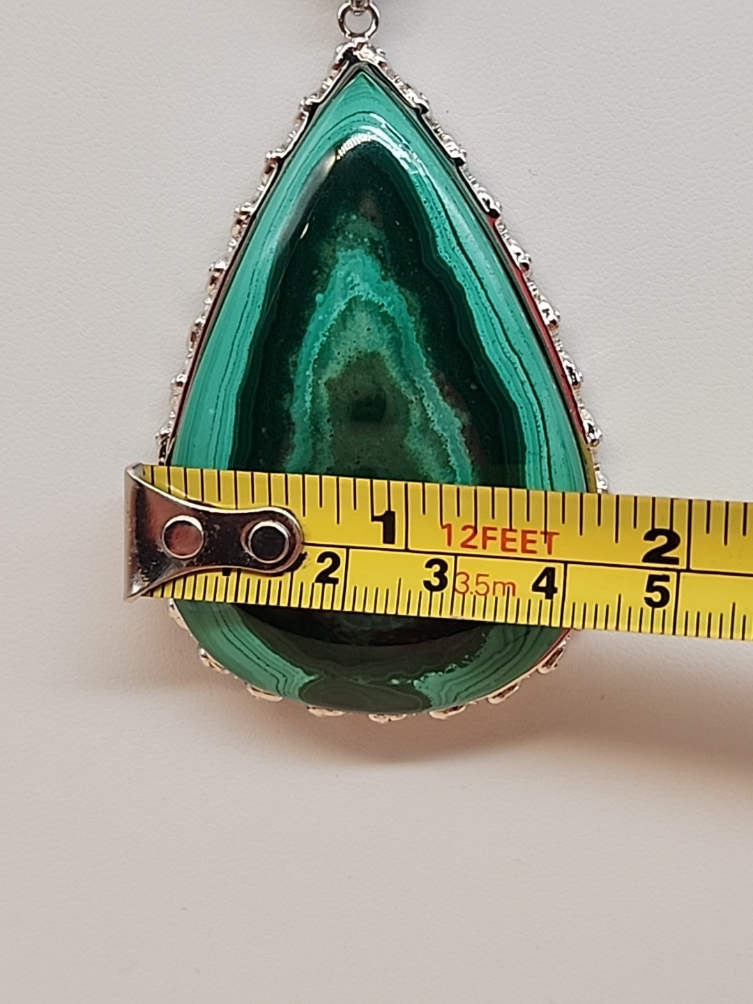 Green Malachite/Sterling Silver/Elephant Design Bezel Statement Pendant