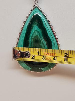 Green Malachite/Sterling Silver/Elephant Design Bezel Statement Pendant