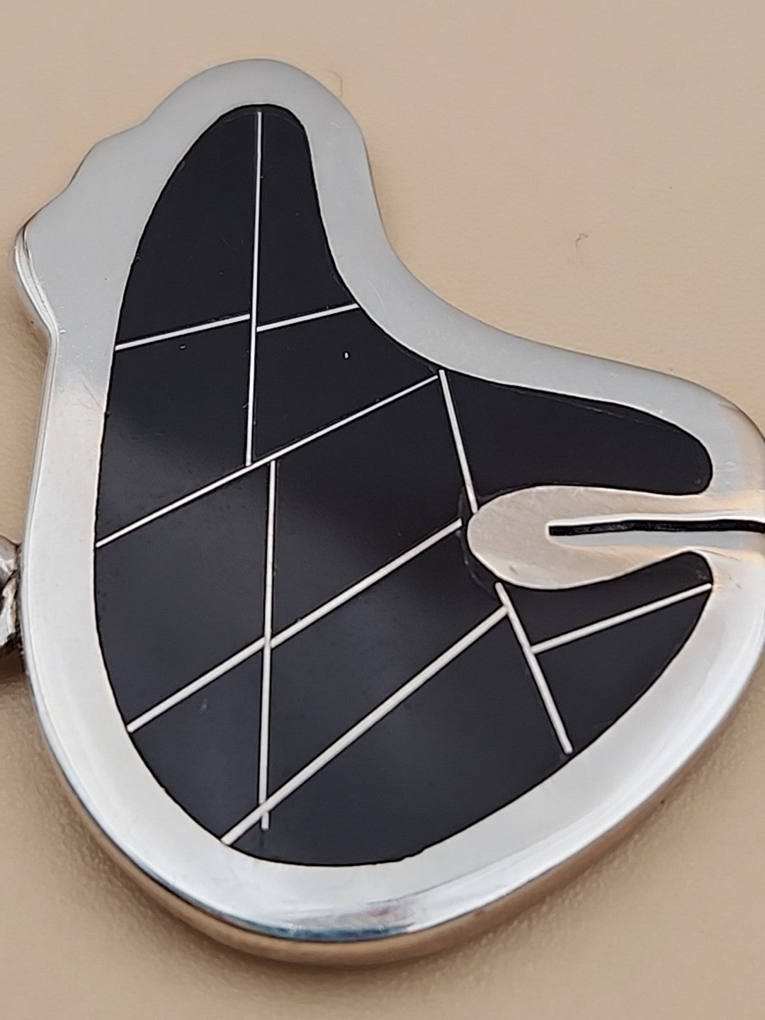 Mexico Southwest Style 950 Fine Silver/ Black Inlaid Onyx Bear Pendant