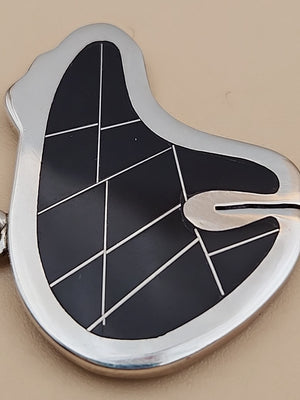 Mexico Southwest Style 950 Fine Silver/ Black Inlaid Onyx Bear Pendant