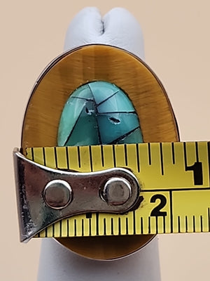 Chalcedony/Tigers Eye/Sterling Silver Ring Size 5