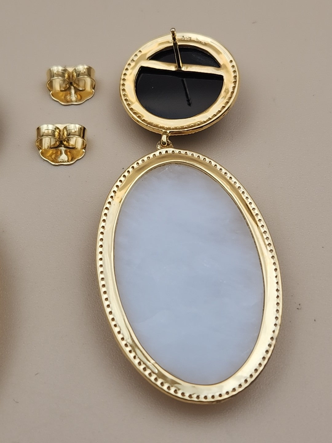 ROSS SIMONS 18k Over Sterling White Agate/ Black Onyx/White Topaz Drop Earrings