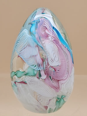 MURANO Italy Fratelli Toso Latticino Millefiori Scramble Pastel Egg Paperweight