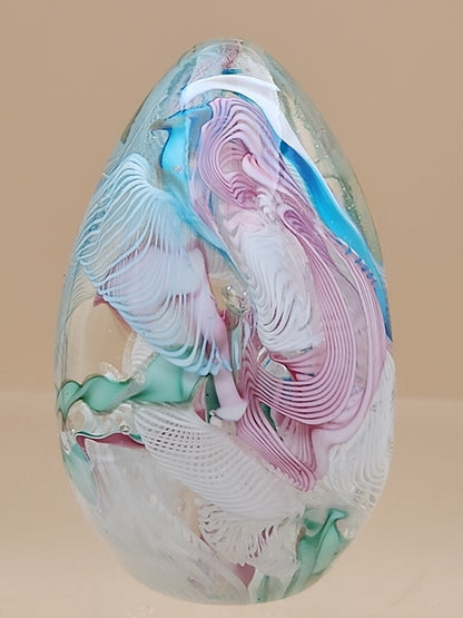 MURANO Italy Fratelli Toso Latticino Millefiori Scramble Pastel Egg Paperweight