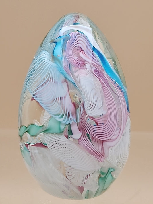 MURANO Italy Fratelli Toso Latticino Millefiori Scramble Pastel Egg Paperweight