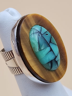 Chalcedony/Tigers Eye/Sterling Silver Ring Size 5