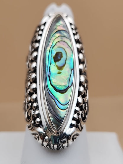 SAMUEL B. Abalone Shell  Sterling Silver Filigree Ring Size 8.25