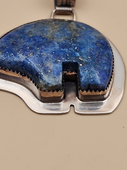 BENJAMIN PIASO NAVAJO Lapis Lazuli Bear/Sterling Silver Navajo Bear Pendant