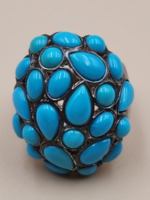 MICHAEL DAWKINS Sterling Silver Sleeping Beauty Turquoise Cluster Ring Size 7