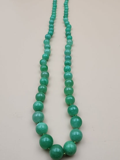 GRASSMAN-BLAKE 14k/Natural Green Onyx/Double Knotted/Graduated/Beaded Necklace