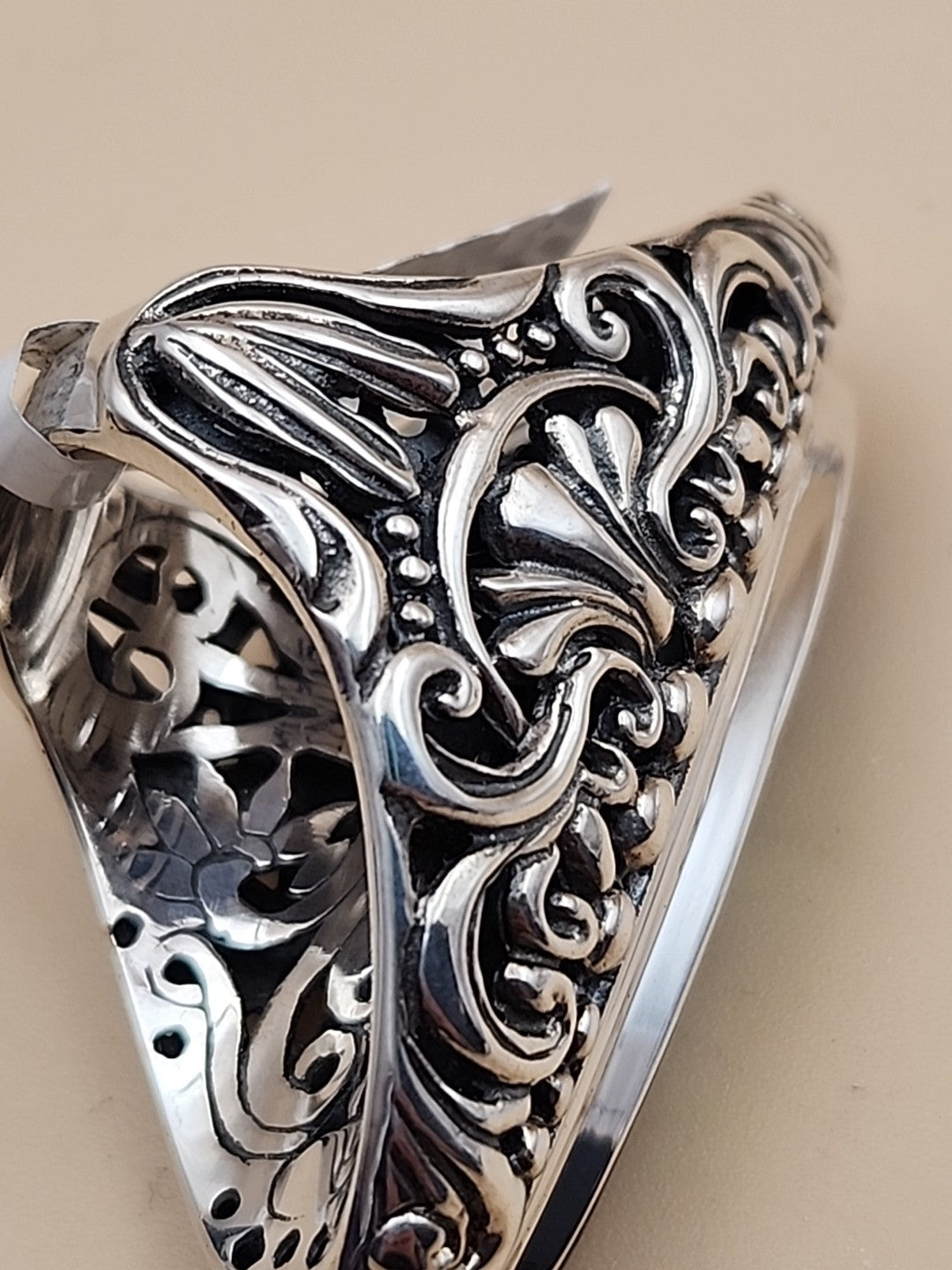 SAMUEL B. Abalone Shell  Sterling Silver Filigree Ring Size 8.25