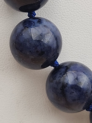 Blue Dumortierite Polished 14mm Bead/Sterling Silver Clasp 17" Necklace