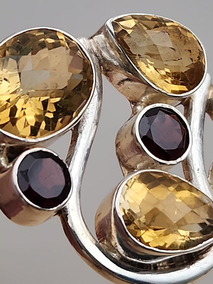 Garnet/Citrine/Sterling Silver Mixed Cut Pendant