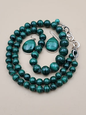 HSN Malachite/Sterling Silver Beaded Adjustable 24" Necklace & Earring Set