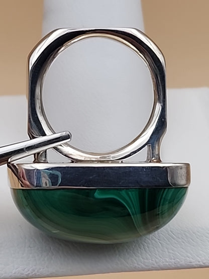 DESERT ROSE TRADING Chunky Square Congo Malachite/Sterling Silver Ring Size 7