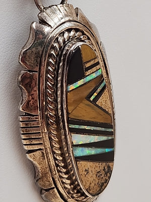 MELVIN FRANCIS Navajo 925 /Onyx/Jasper/Tiger Eye Inlay Pendant & Necklace