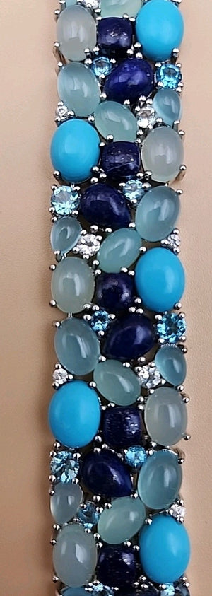 KHR JEWELS Stabilized Turquoise/Lapis/Chalcedony/Blue/White Topaz 7.5"Bracelet