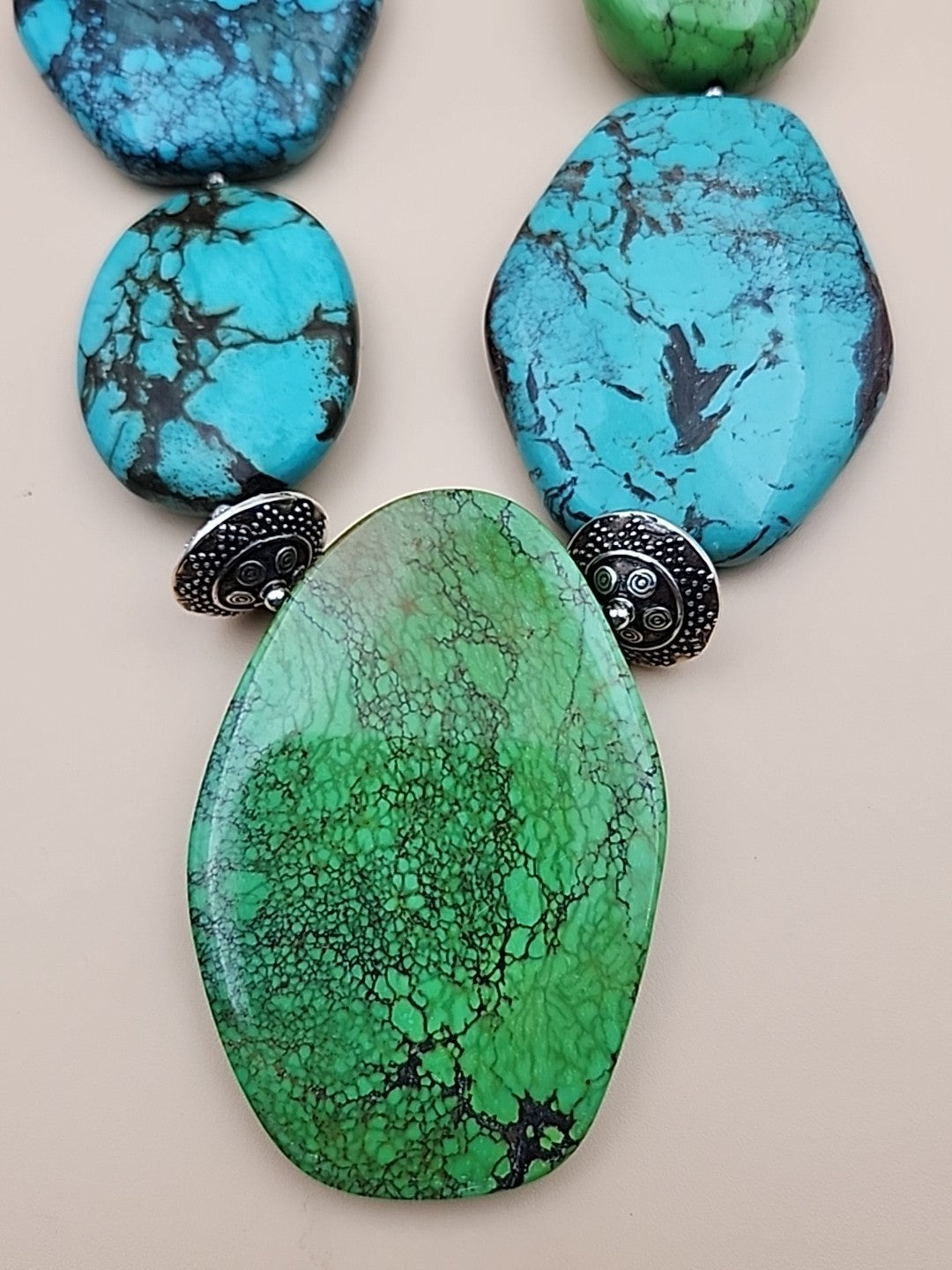 AMY KAHN RUSSELL Original  Green &  Blue Chunky Turquoise 24" Necklace 9.5 OZ TW
